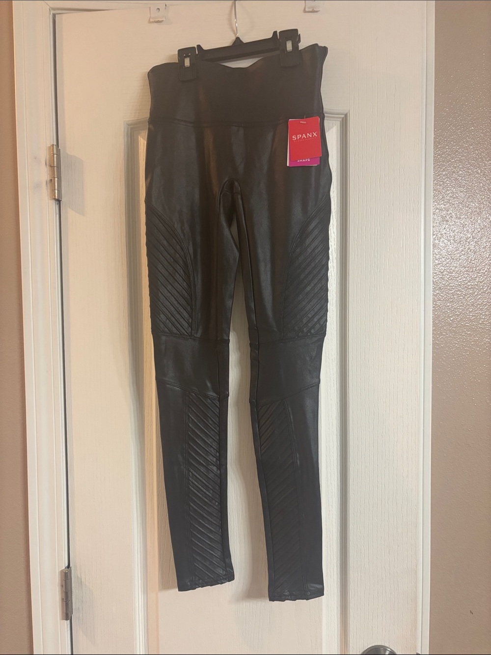 SPANX Black Faux Leather Moto Skinny Jeans